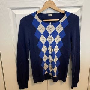 J.Crew Blue Argyle Wool Cardigan